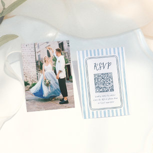 Recepción Tarjeta de RSVP de Boda de Rayas Azules Retro Capr