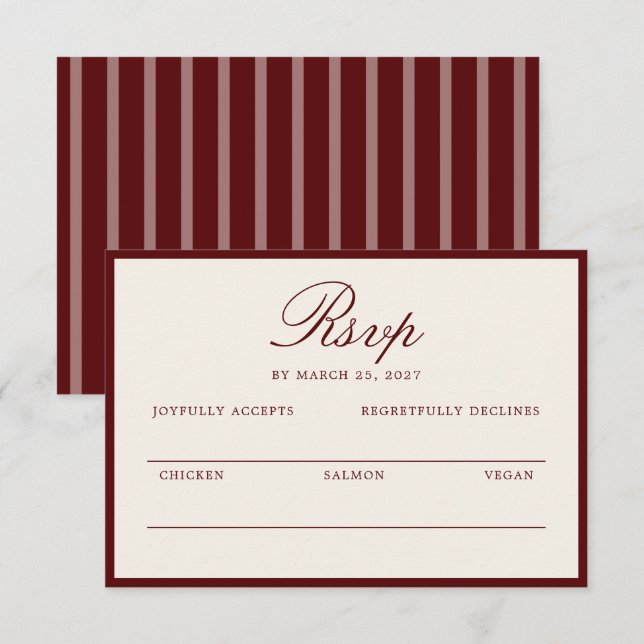 Recepción Tarjeta de RSVP de boda Deep Wine Old Money (Anverso / Reverso)
