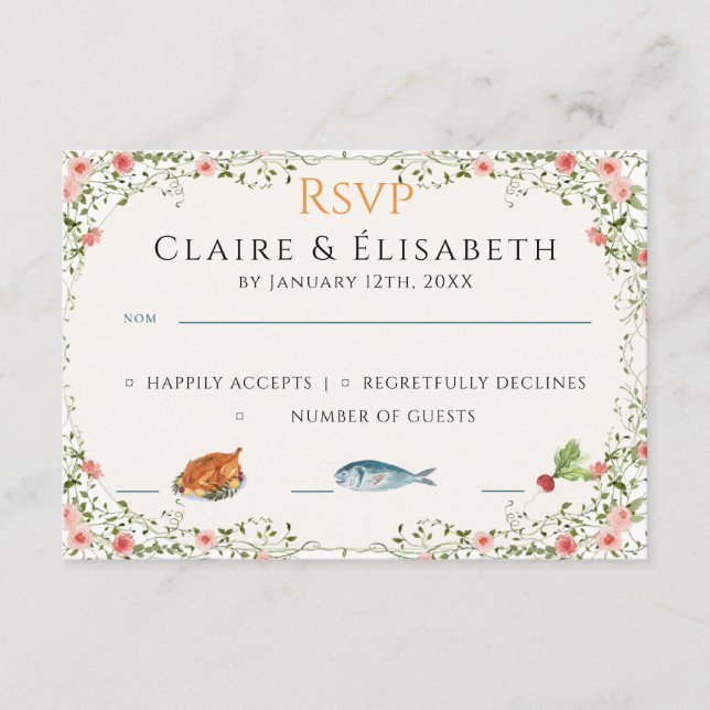 Recepción Tarjeta de RSVP de Boda Elegante (Anverso)