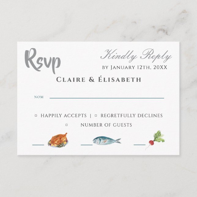 Recepción Tarjeta de RSVP de Boda Elegante (Anverso)