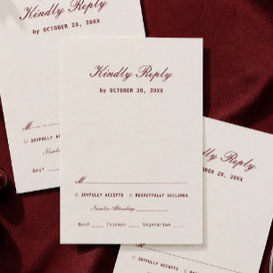 Recepción Tarjeta de RSVP de boda elegante crema y burgundy