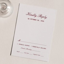 Recepción Tarjeta de RSVP de boda elegante crema y burgundy