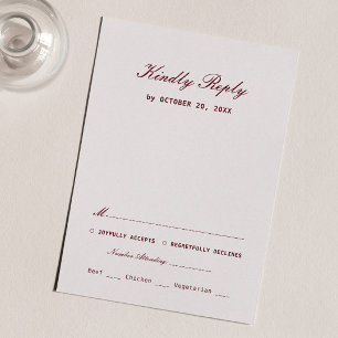 Recepción Tarjeta de RSVP de boda elegante crema y burgundy