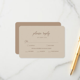 Recepción Tarjeta de RSVP de boda minimalista beige marrón m