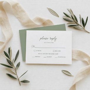 Recepción Tarjeta de RSVP de boda minimalista verde botánico