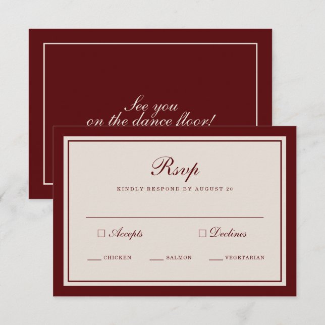 Recepción Tarjeta de RSVP de Boda Otoñal Borgoña (Anverso / Reverso)