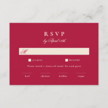 Tarjeta de RSVP de boda roja de arándano Old Money