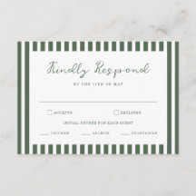 Tarjeta de RSVP de Cabana Preppy con Rayas Verdes