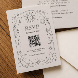 Recepción Tarjeta de RSVP de código QR de boda celestial vin