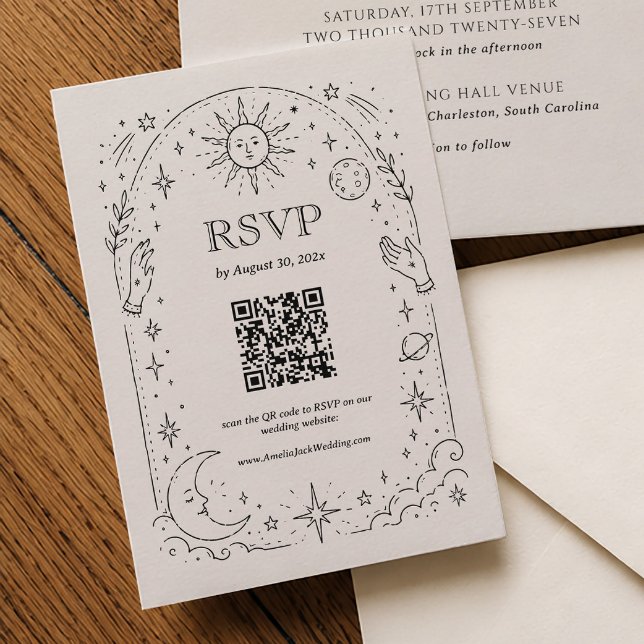 Recepción Tarjeta de RSVP de código QR de boda celestial vin (Subido por el creador)