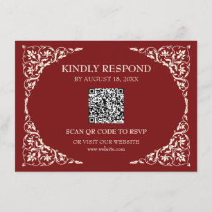 Recepción Tarjeta de RSVP de código QR de rubí profundo