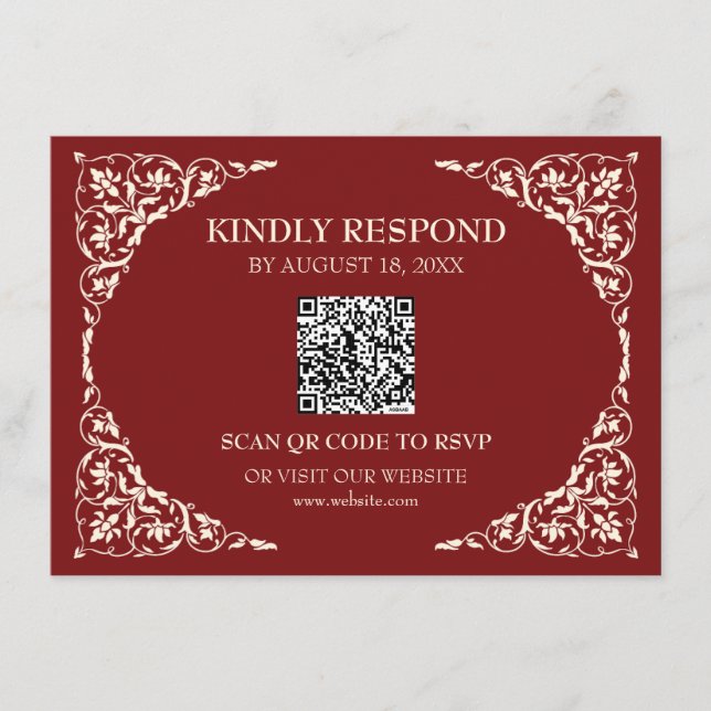 Recepción Tarjeta de RSVP de código QR de rubí profundo (Anverso)