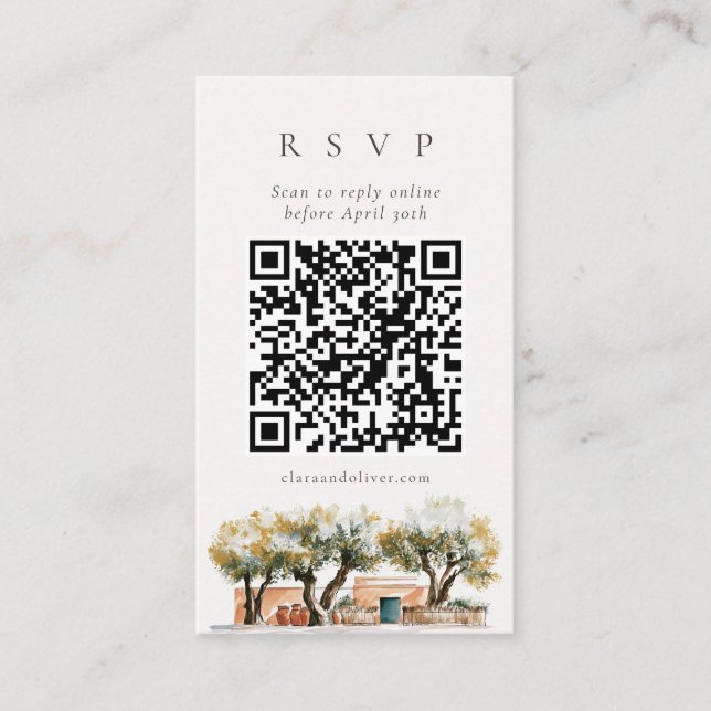 Recepción Tarjeta de RSVP de código QR del olivar mediterrán (Anverso)