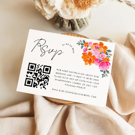 Recepción Tarjeta de RSVP de código QR floral vibrante rosa 