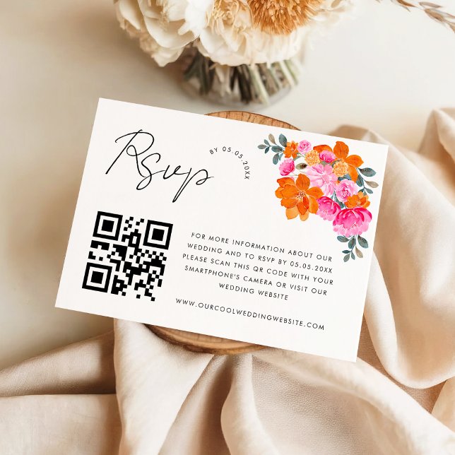 Recepción Tarjeta de RSVP de código QR floral vibrante rosa  (Subido por el creador)