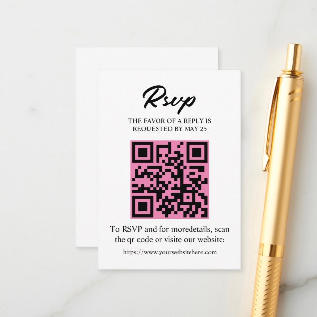 Recepción Tarjeta de RSVP editable con código QR, inserto de (Anverso/Reverso In Situ)
