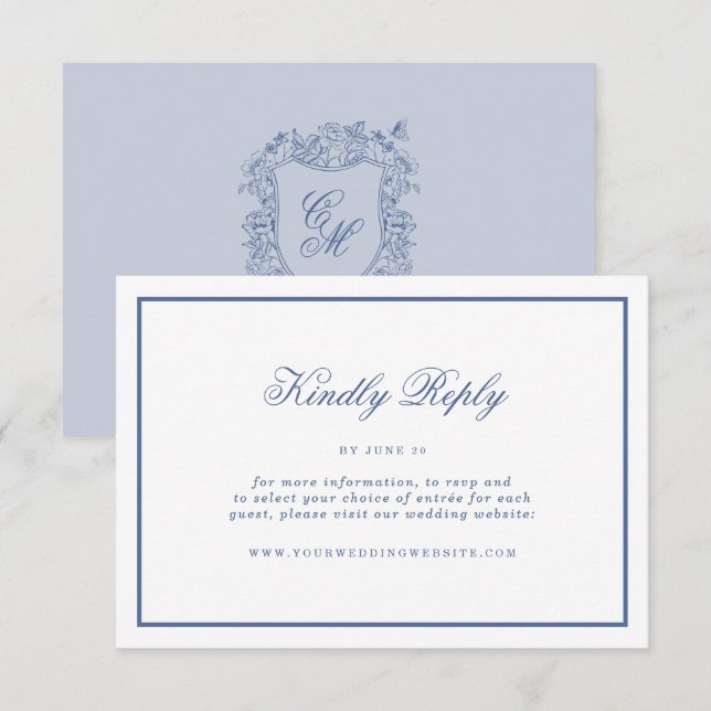 Recepción Tarjeta de RSVP en línea de boda con cresta floral (Anverso / Reverso)