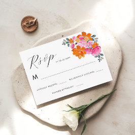 Recepción Tarjeta de RSVP floral vibrante de color rosa y na