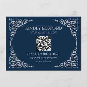 Recepción Tarjeta de RSVP QR de Azul Medianoche