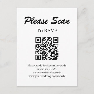 Recepción Tarjeta de RSVP Simple Moderna con Código QR Adjun