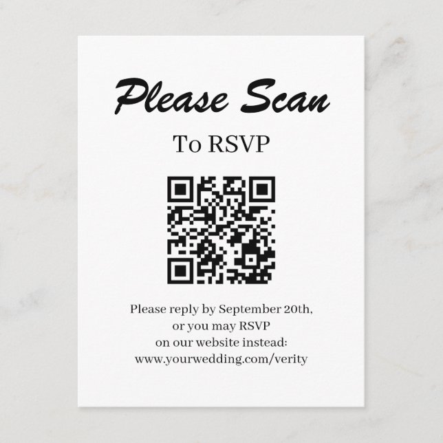 Recepción Tarjeta de RSVP Simple Moderna con Código QR Adjun (Anverso)