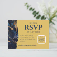 Tarjeta de RSVP Tema Mármol Azul Marino y Dorado