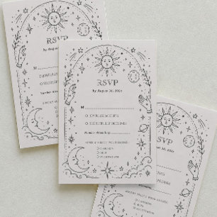 Recepción Tarjeta de RSVP tradicional de boda celestial con 