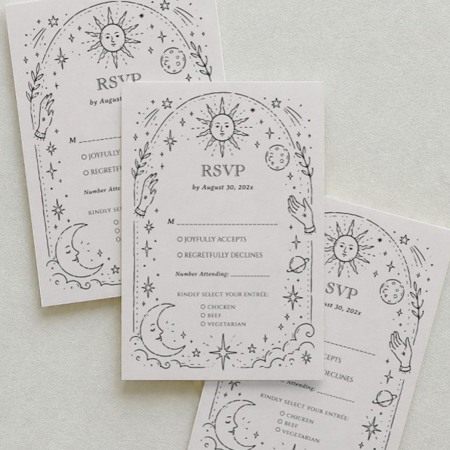 Recepción Tarjeta de RSVP tradicional de boda celestial con  (Subido por el creador)