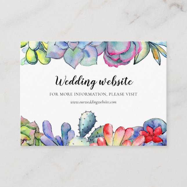 Recepción Tarjeta de sitio web de boda de cactus suculento a (Anverso)