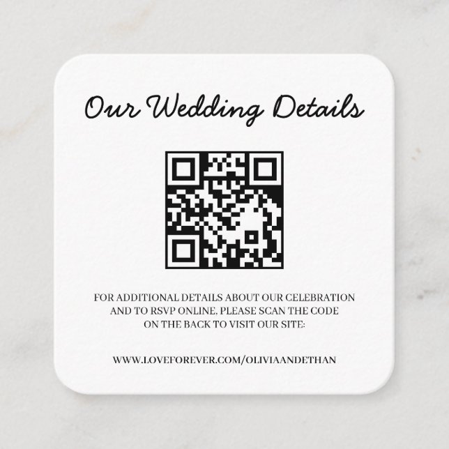 Recepción Tarjeta de sitio web de boda y RSVP con código QR (Anverso)