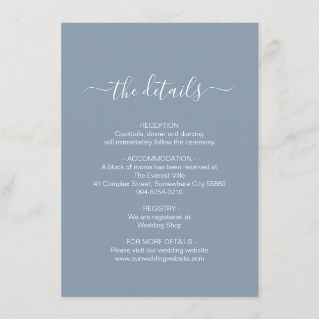 Recepción Tarjeta de Sobre Azul Polvo Sencilla (Anverso)