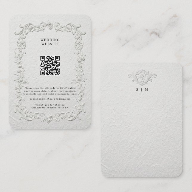 Recepción Tarjeta de Sobre con Floral Relevado Falso (Anverso / Reverso)