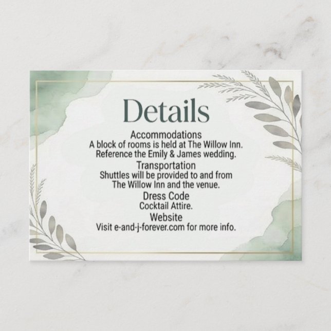 Recepción Tarjeta de Sobre de Boda de Salvia de Sauce (Anverso)