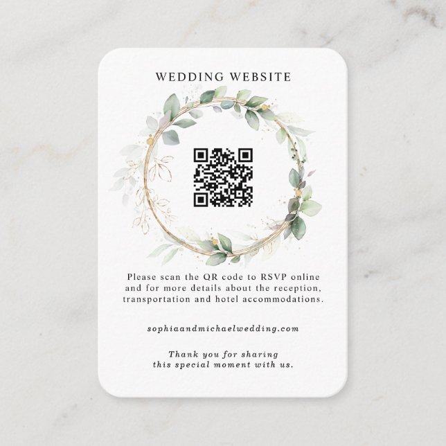 Recepción Tarjeta de Sobre de Boda Verde y Dorado (Anverso)