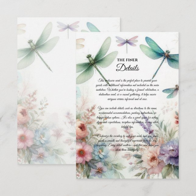Recepción Tarjeta de Sobre de Libélulas y Florales Pastel (Anverso / Reverso)