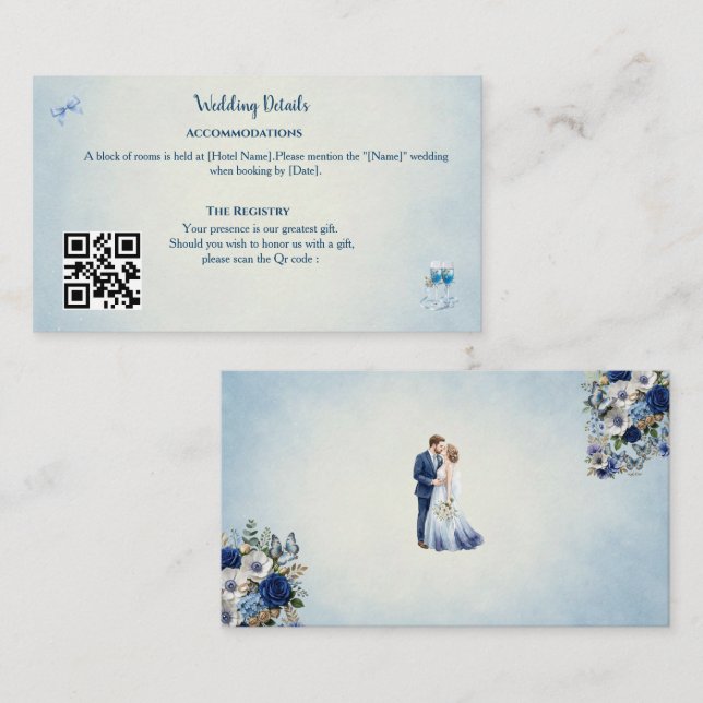 Recepción Tarjeta de Sobre Personalizada Algo Azul (Anverso / Reverso)