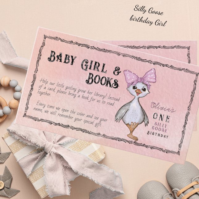 Recepción Tarjeta de Solicitud de Libro de Cumpleaños Silly  (Silly Goose Birthday Book Request Enclosure Card)