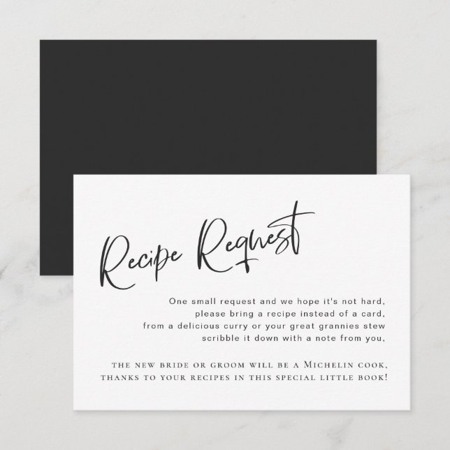 Recepción Tarjeta de solicitud de receta para ducha de novia (Anverso / Reverso)