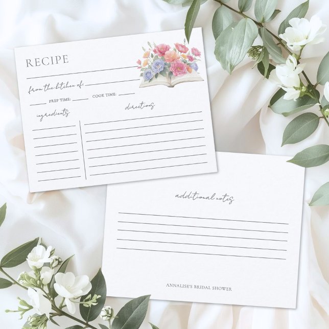 Recepción Tarjeta de solicitud de recetas para fiesta de des (Book Bridal Shower Recipe Request Card)