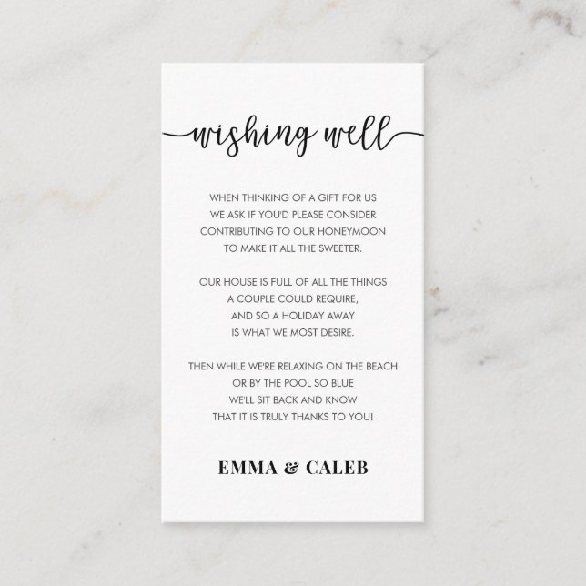 Recepción Tarjeta de solicitud de regalo para luna de miel (Anverso)