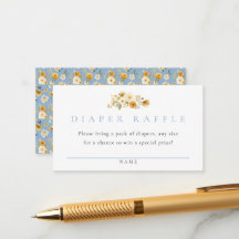 Tarjeta de sorteo de pañales florales azules Vinta