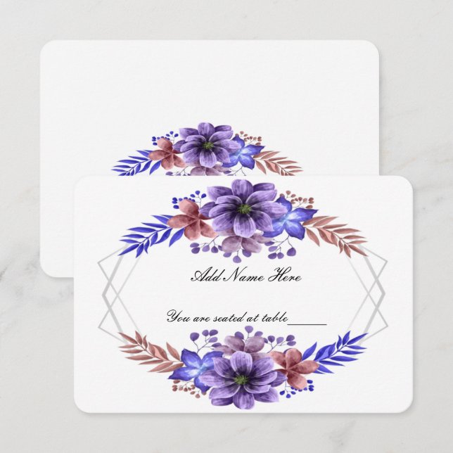 Recepción Tarjeta de tabla Boda floral color de agua morado  (Anverso / Reverso)