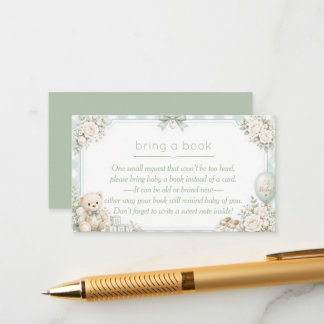 Recepción Tarjeta de Trae un Libro para Baby Shower Verde Sa