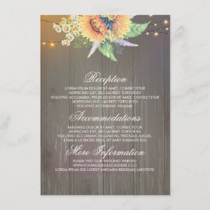 Recepción Tarjeta de visita Rustic Sunflowers Boda Informati