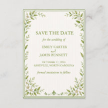 Tarjeta elegante de aviso de boda con vegetación d
