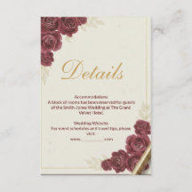 Tarjeta elegante de detalles de boda en burgundy y