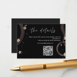 Recepción Tarjeta elegante de detalles QR en negro y dorado