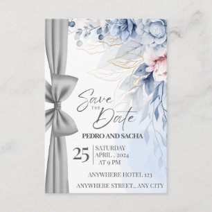 Recepción Tarjeta elegante de fecha de salvación floral azul