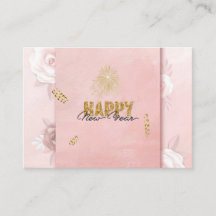 Tarjeta floral de año nuevo rosa y dorado elegante