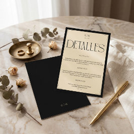 Recepción Tarjeta Informativa de Boda con Monograma de Crema